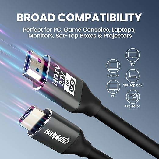 HDMI to HDMI Cable SAL-HDMI201 – 8K Support, 7680 x 4320, High-Speed, Gold-Plated Connectors, 2M, for HDTV, Game Consoles, Blu-Ray, Laptops, and More (Black)